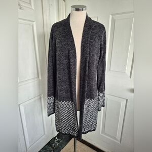 Karen Scott Charcoal and White Open Front Cardigan
